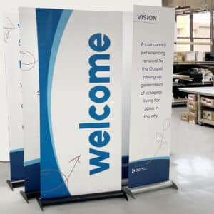 Retractable banners with stands in New York City